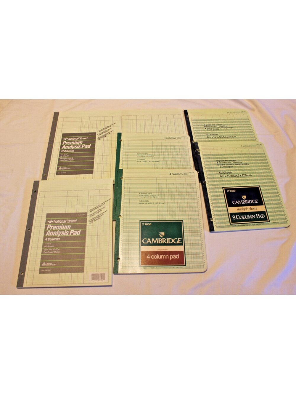 Vtg National Brand & Mead Cambridge Analysis Pads Lot 7 NOS Ledger Column Paper